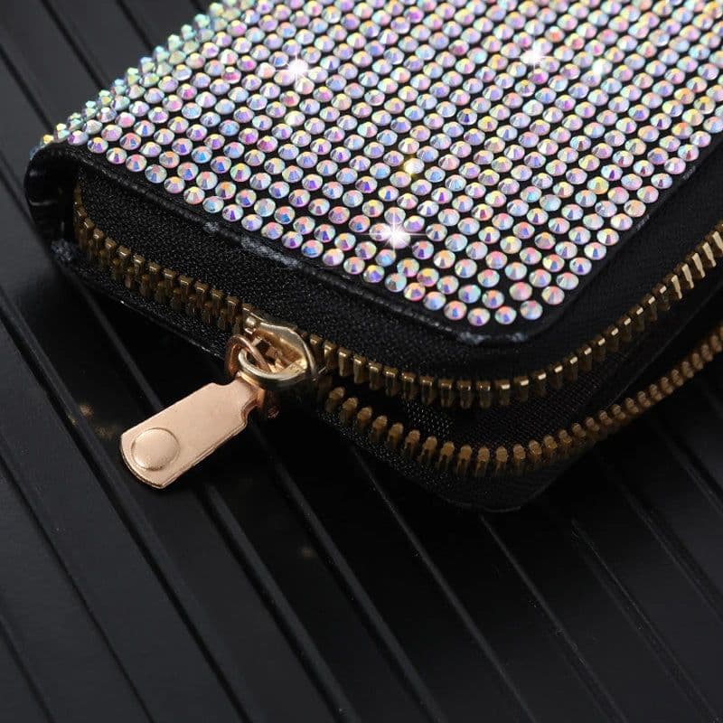image-Women Card Storage Bag Stylish Coin Purse Rhinestone Small Wallet for Women Zipper Change Card Holder Wallets