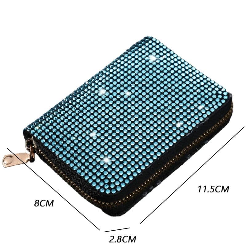 image-Women Card Storage Bag Stylish Coin Purse Rhinestone Small Wallet for Women Zipper Change Card Holder Wallets