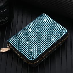 image-Women Card Storage Bag Stylish Coin Purse Rhinestone Small Wallet for Women Zipper Change Card Holder Wallets