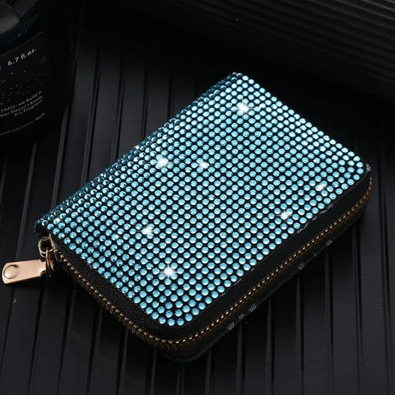 image-Women Card Storage Bag Stylish Coin Purse Rhinestone Small Wallet for Women Zipper Change Card Holder Wallets