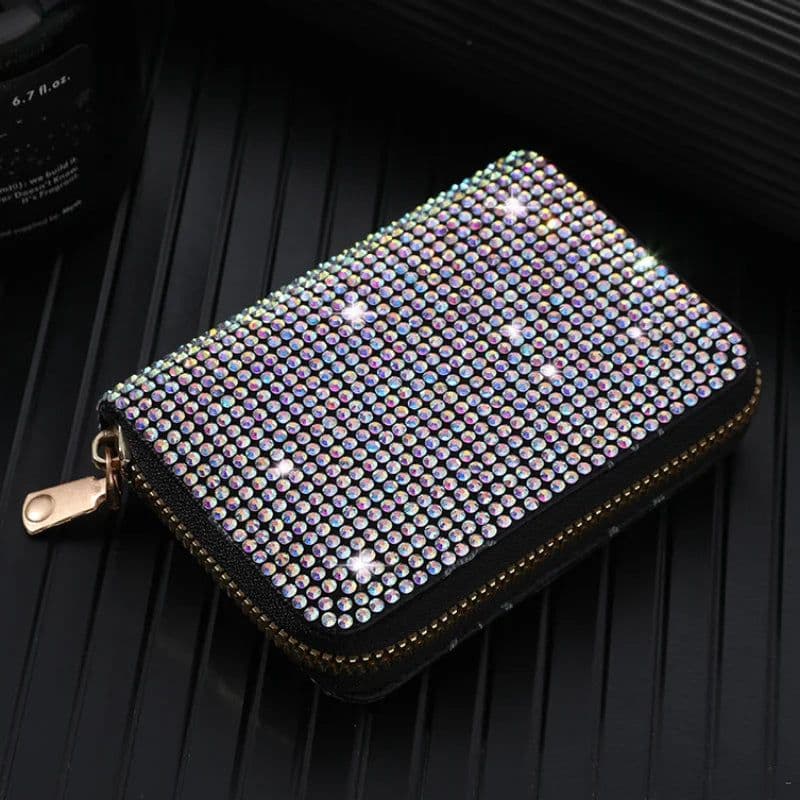 image-Women Card Storage Bag Stylish Coin Purse Rhinestone Small Wallet for Women Zipper Change Card Holder Wallets