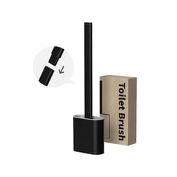 image-Soft Silicone Head Toilet Brush with Holder Black Wall-mounted Detachable Handle Bathroom Cleaner Durable WC Accessories