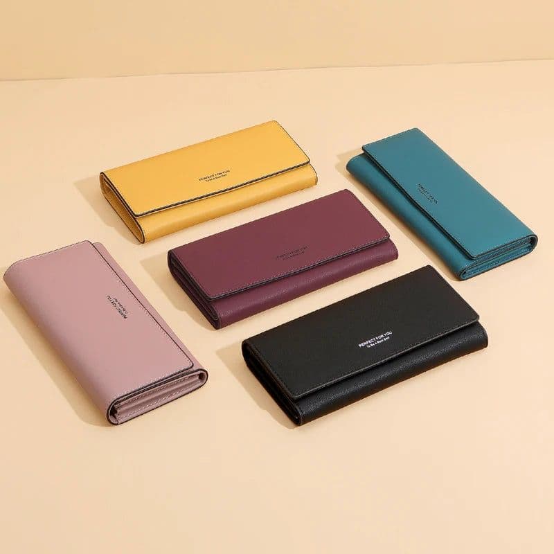 image-New Simple Women Leather Wallet Designer Clutch Female Long Wallets Ladies Purses Strap Money Clip Card Holder Carteras