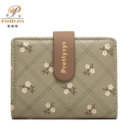 image-Women's Short Wallet Floral Printed PU Card Holder Fashion Small Tri-fold Coin Purse Card Cash Storage Pouch