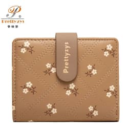 image-Women's Short Wallet Floral Printed PU Card Holder Fashion Small Tri-fold Coin Purse Card Cash Storage Pouch