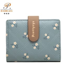 image-Women's Short Wallet Floral Printed PU Card Holder Fashion Small Tri-fold Coin Purse Card Cash Storage Pouch