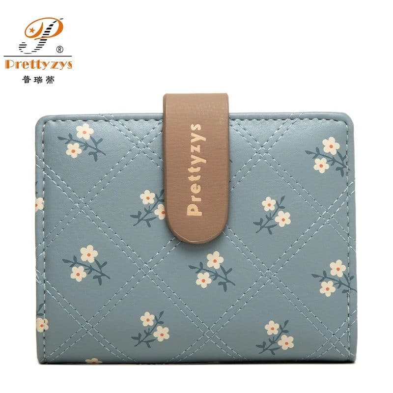 image-Women's Short Wallet Floral Printed PU Card Holder Fashion Small Tri-fold Coin Purse Card Cash Storage Pouch