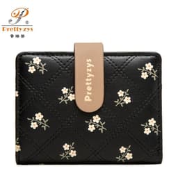 image-Women's Short Wallet Floral Printed PU Card Holder Fashion Small Tri-fold Coin Purse Card Cash Storage Pouch