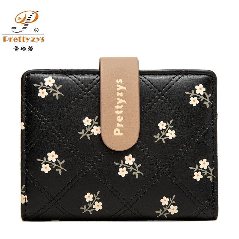 image-Women's Short Wallet Floral Printed PU Card Holder Fashion Small Tri-fold Coin Purse Card Cash Storage Pouch