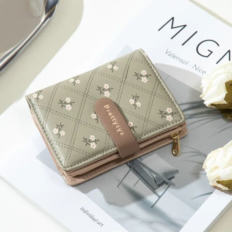 image-Women's Short Wallet Floral Printed PU Card Holder Fashion Small Tri-fold Coin Purse Card Cash Storage Pouch