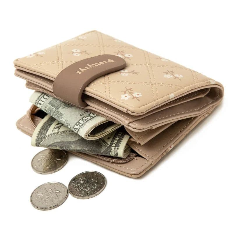 image-Women's Short Wallet Floral Printed PU Card Holder Fashion Small Tri-fold Coin Purse Card Cash Storage Pouch