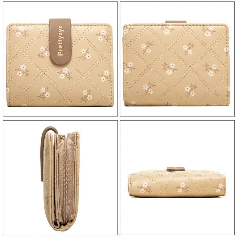 image-Women's Short Wallet Floral Printed PU Card Holder Fashion Small Tri-fold Coin Purse Card Cash Storage Pouch