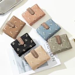 image-Women's Short Wallet Floral Printed PU Card Holder Fashion Small Tri-fold Coin Purse Card Cash Storage Pouch