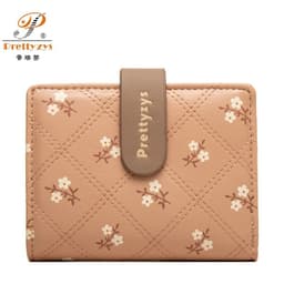 image-Women's Short Wallet Floral Printed PU Card Holder Fashion Small Tri-fold Coin Purse Card Cash Storage Pouch