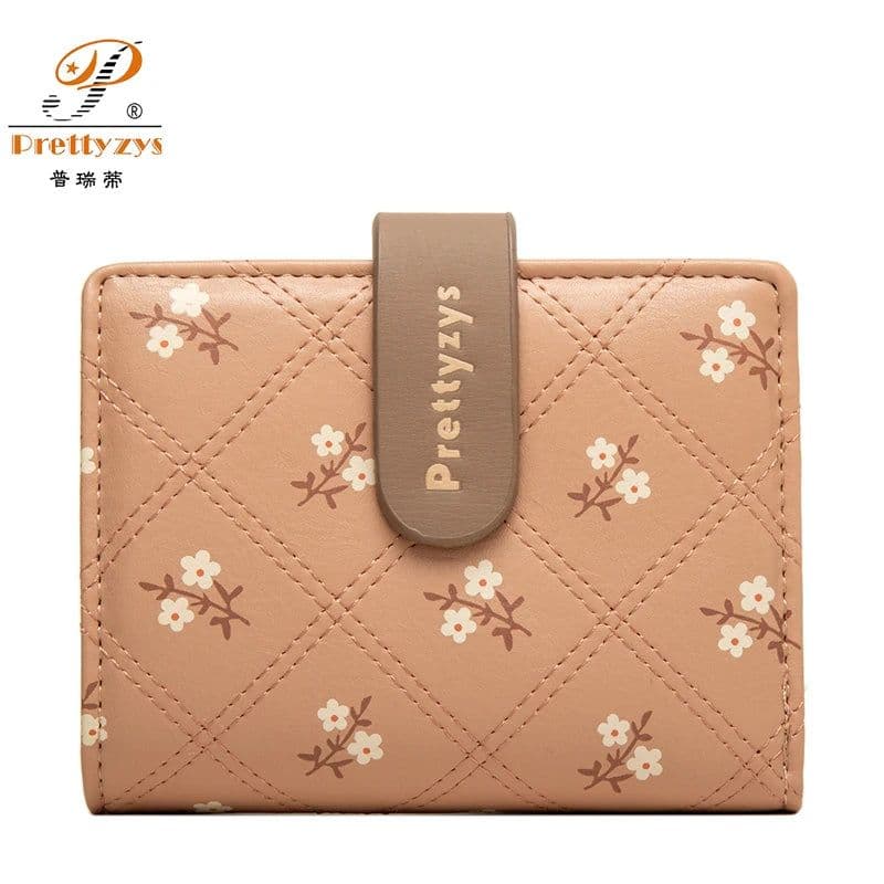 image-Women's Short Wallet Floral Printed PU Card Holder Fashion Small Tri-fold Coin Purse Card Cash Storage Pouch