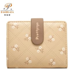 image-Women's Short Wallet Floral Printed PU Card Holder Fashion Small Tri-fold Coin Purse Card Cash Storage Pouch