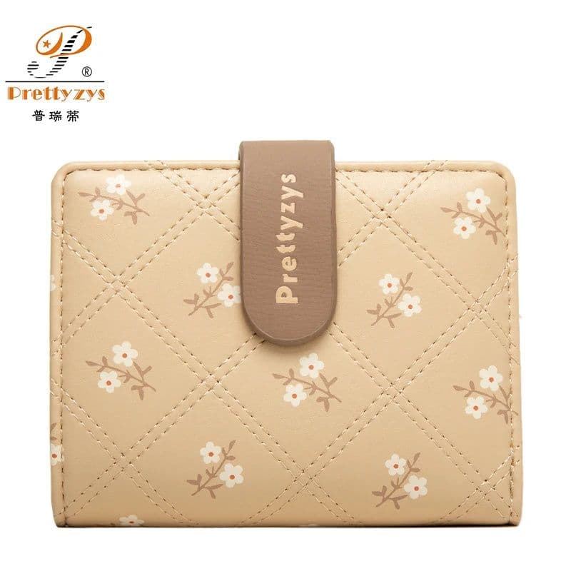 image-Women's Short Wallet Floral Printed PU Card Holder Fashion Small Tri-fold Coin Purse Card Cash Storage Pouch