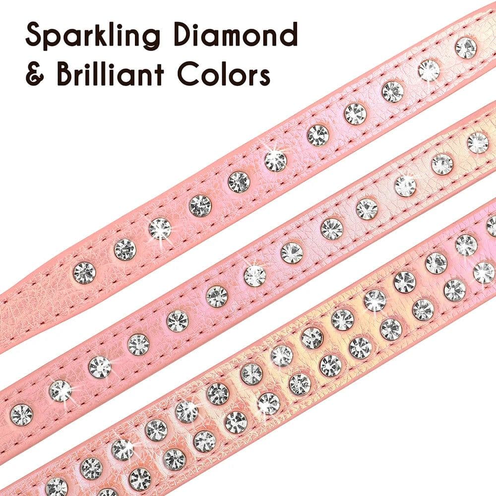 image-Crystal Small Dog Collar Leather Rhinestone Pet Dogs Collar Padded Puppy Cat Collars Adjustable for Small Dogs Chihuahua
