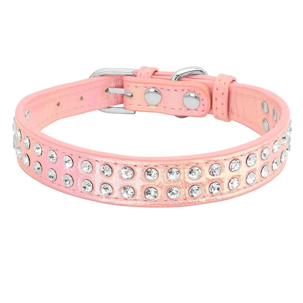 image-Crystal Small Dog Collar Leather Rhinestone Pet Dogs Collar Padded Puppy Cat Collars Adjustable for Small Dogs Chihuahua