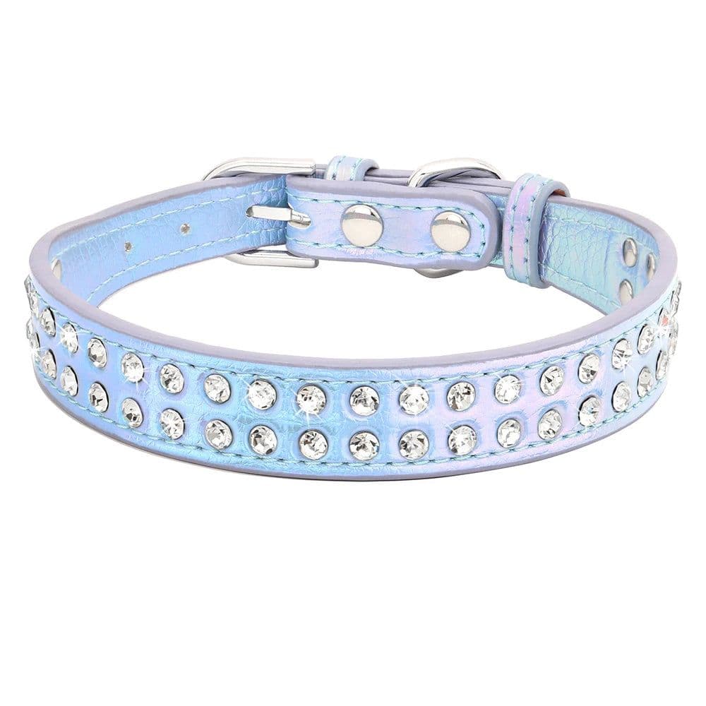 image-Crystal Small Dog Collar Leather Rhinestone Pet Dogs Collar Padded Puppy Cat Collars Adjustable for Small Dogs Chihuahua