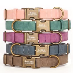 image-Personalized Anti-lost Dog Collar Custom Dog ID Tag Collars Soft Pu Leather Pet Collars Free Engraved Metal Buckle For Bulldog