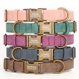 image-Personalized Anti-lost Dog Collar Custom Dog ID Tag Collars Soft Pu Leather Pet Collars Free Engraved Metal Buckle For Bulldog
