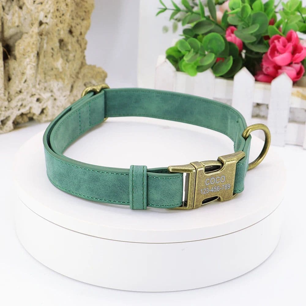image-Personalized Anti-lost Dog Collar Custom Dog ID Tag Collars Soft Pu Leather Pet Collars Free Engraved Metal Buckle For Bulldog