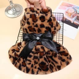 image-Winter Pet Clothes Plush Coat Leopard Print Dress for Small Dog Cat Jacket Fluffy Faux Bowknot Skirt Bulldog Pug Poodle