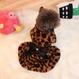 image-Winter Pet Clothes Plush Coat Leopard Print Dress for Small Dog Cat Jacket Fluffy Faux Bowknot Skirt Bulldog Pug Poodle