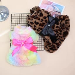 image-Winter Pet Clothes Plush Coat Leopard Print Dress for Small Dog Cat Jacket Fluffy Faux Bowknot Skirt Bulldog Pug Poodle