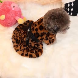 image-Winter Pet Clothes Plush Coat Leopard Print Dress for Small Dog Cat Jacket Fluffy Faux Bowknot Skirt Bulldog Pug Poodle