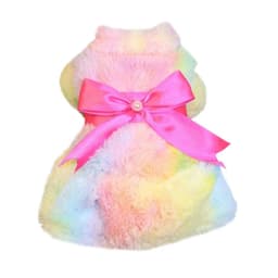 image-Winter Pet Clothes Plush Coat Leopard Print Dress for Small Dog Cat Jacket Fluffy Faux Bowknot Skirt Bulldog Pug Poodle