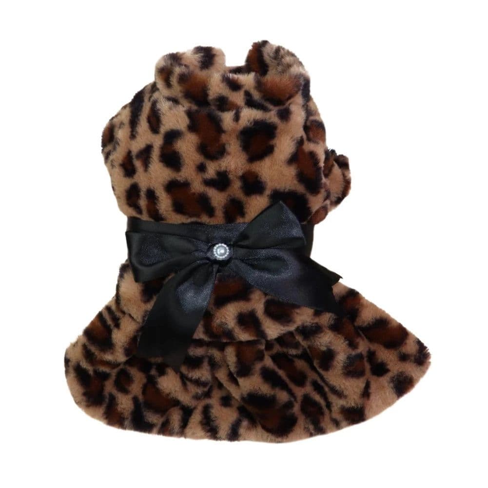 image-Winter Pet Clothes Plush Coat Leopard Print Dress for Small Dog Cat Jacket Fluffy Faux Bowknot Skirt Bulldog Pug Poodle