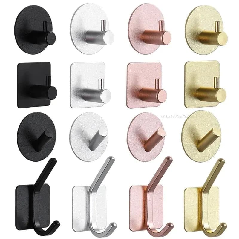 image-Adhesive Wall Hooks Mounted Door Key Cloth Coat Bathroom Robe Hanger Kitchen Hardware Rack Shelf Bag Hook Organizer For Hanging