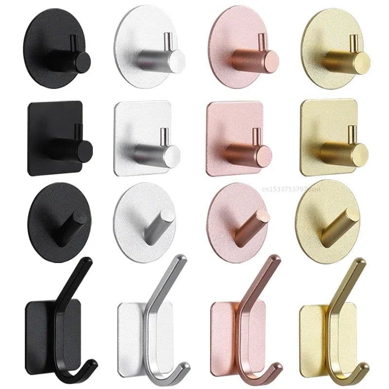 image-Adhesive Wall Hooks Mounted Door Key Cloth Coat Bathroom Robe Hanger Kitchen Hardware Rack Shelf Bag Hook Organizer For Hanging