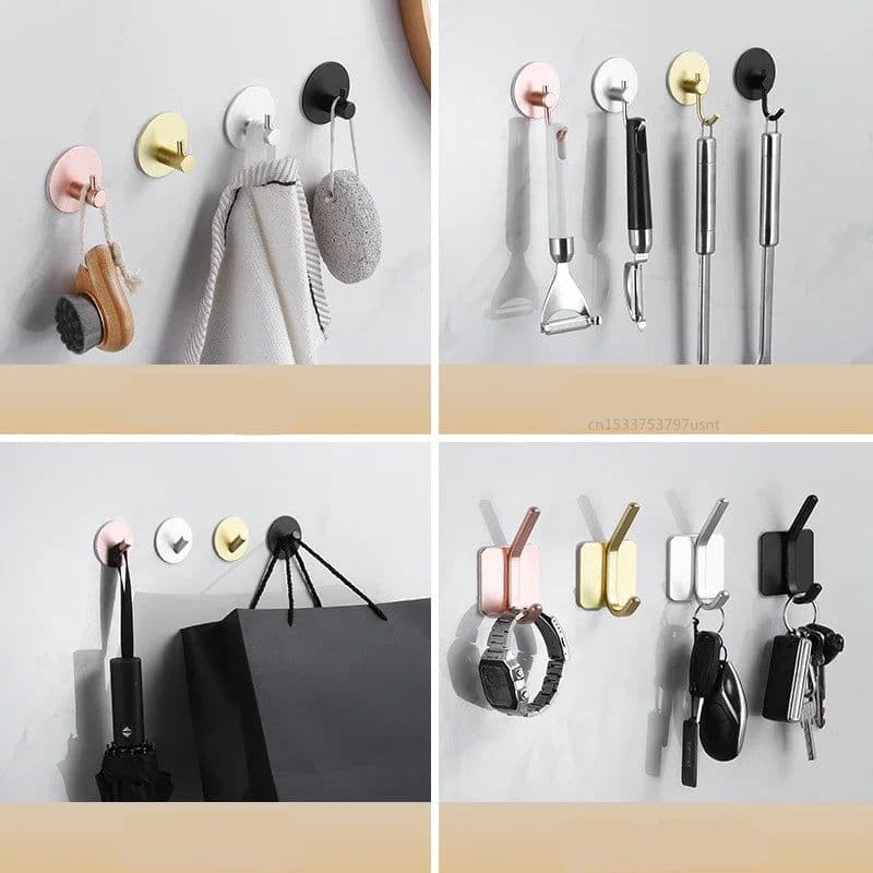 image-Adhesive Wall Hooks Mounted Door Key Cloth Coat Bathroom Robe Hanger Kitchen Hardware Rack Shelf Bag Hook Organizer For Hanging