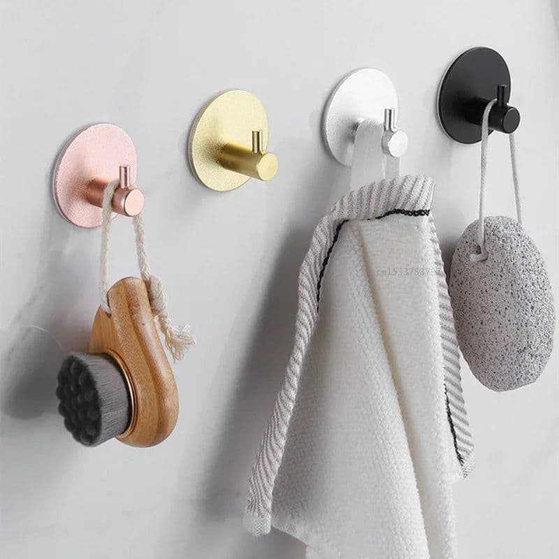 image-Adhesive Wall Hooks Mounted Door Key Cloth Coat Bathroom Robe Hanger Kitchen Hardware Rack Shelf Bag Hook Organizer For Hanging