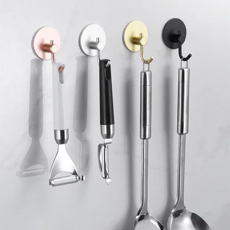 image-Adhesive Wall Hooks Mounted Door Key Cloth Coat Bathroom Robe Hanger Kitchen Hardware Rack Shelf Bag Hook Organizer For Hanging