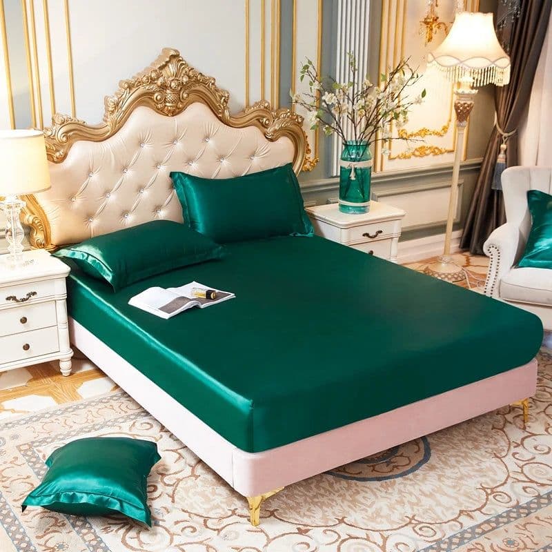 image-Satin Rayon Fitted Sheet Solid Color Mattress Cover With Elastic Band Bed Sheet High-End Home Hotel Bedding Fit Sheet