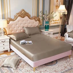 image-Satin Rayon Fitted Sheet Solid Color Mattress Cover With Elastic Band Bed Sheet High-End Home Hotel Bedding Fit Sheet
