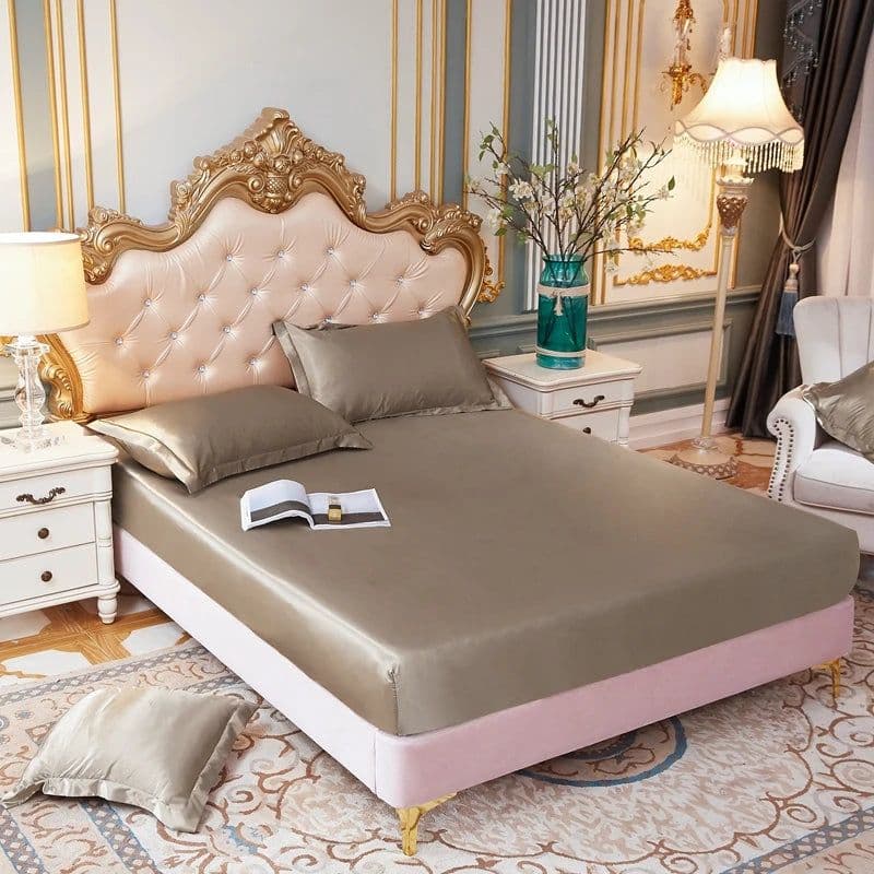 image-Satin Rayon Fitted Sheet Solid Color Mattress Cover With Elastic Band Bed Sheet High-End Home Hotel Bedding Fit Sheet