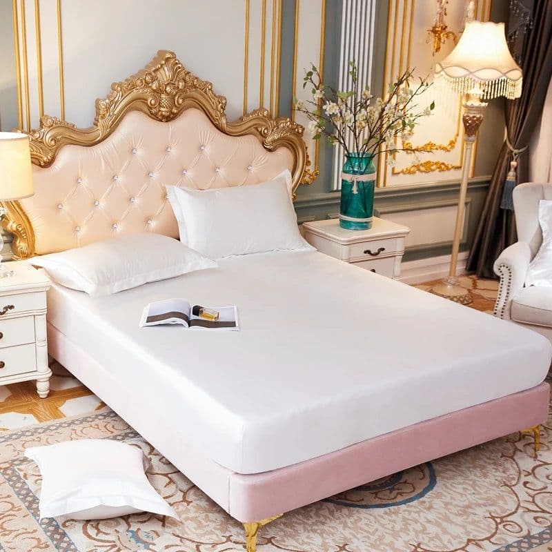 image-Satin Rayon Fitted Sheet Solid Color Mattress Cover With Elastic Band Bed Sheet High-End Home Hotel Bedding Fit Sheet