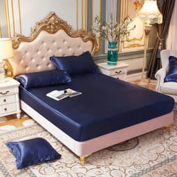 image-Satin Rayon Fitted Sheet Solid Color Mattress Cover With Elastic Band Bed Sheet High-End Home Hotel Bedding Fit Sheet
