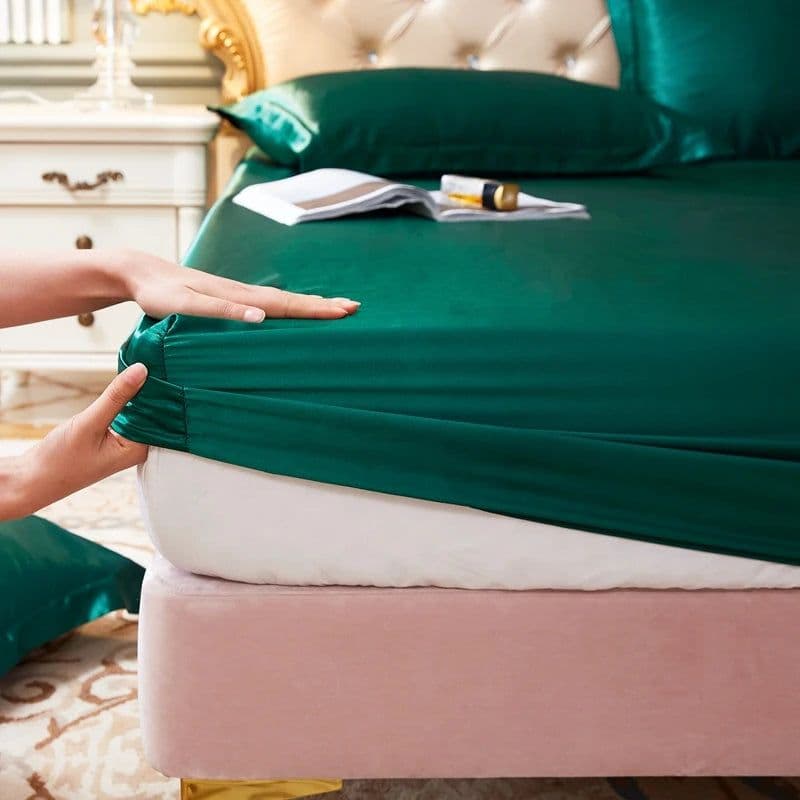 image-Satin Rayon Fitted Sheet Solid Color Mattress Cover With Elastic Band Bed Sheet High-End Home Hotel Bedding Fit Sheet