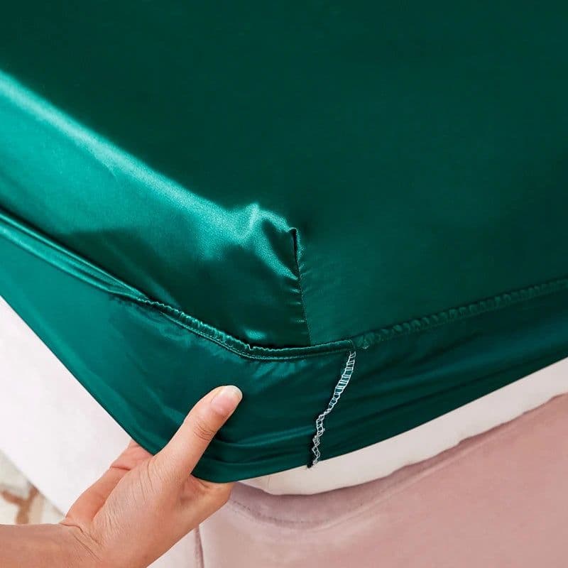 image-Satin Rayon Fitted Sheet Solid Color Mattress Cover With Elastic Band Bed Sheet High-End Home Hotel Bedding Fit Sheet