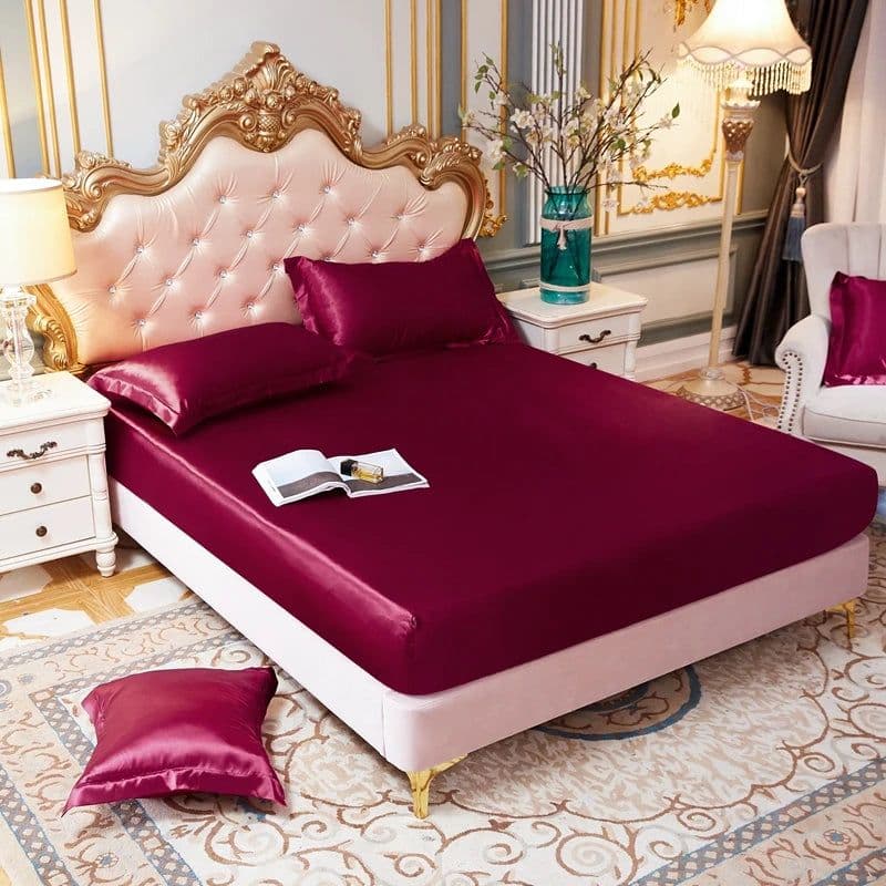 image-Satin Rayon Fitted Sheet Solid Color Mattress Cover With Elastic Band Bed Sheet High-End Home Hotel Bedding Fit Sheet