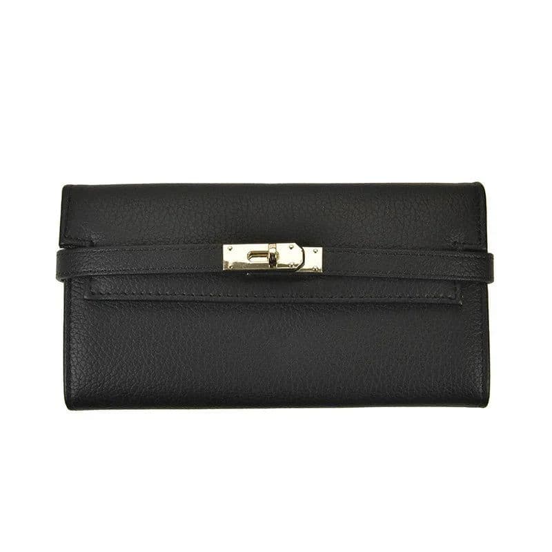 image-2024 Fashion Women's Wallet with Lychee Pattern and Lock Buckle Long Wallet Luxury Cowhide Solid Color Card Holder Coin Purse