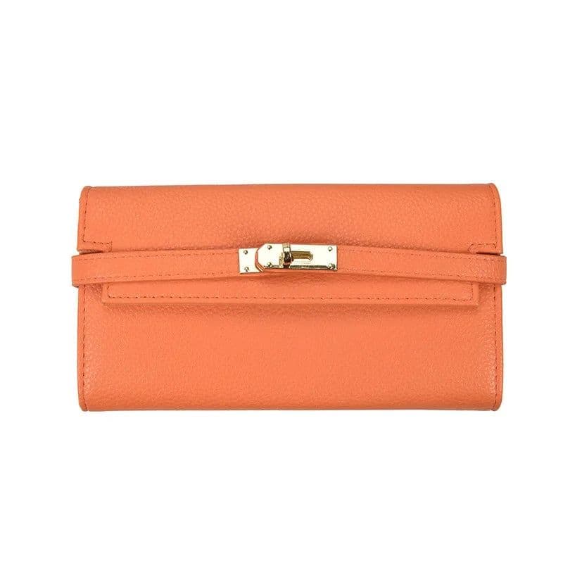 image-2024 Fashion Women's Wallet with Lychee Pattern and Lock Buckle Long Wallet Luxury Cowhide Solid Color Card Holder Coin Purse