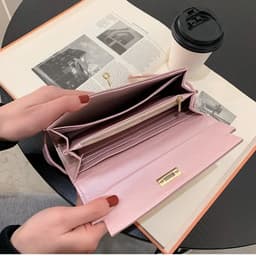 image-2024 Fashion Women's Wallet with Lychee Pattern and Lock Buckle Long Wallet Luxury Cowhide Solid Color Card Holder Coin Purse