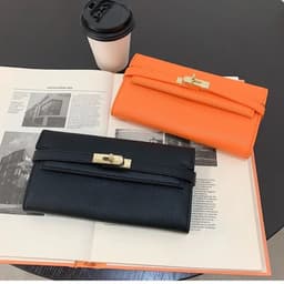 image-2024 Fashion Women's Wallet with Lychee Pattern and Lock Buckle Long Wallet Luxury Cowhide Solid Color Card Holder Coin Purse